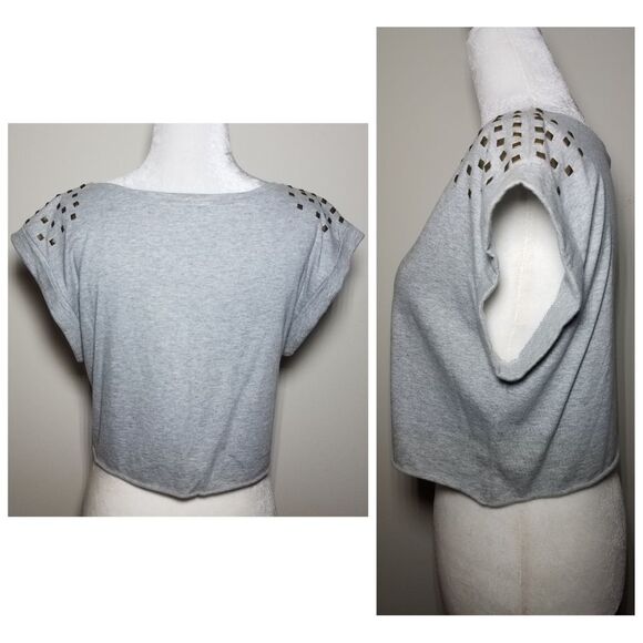 NWOT|Grey Studded Crop Top, SMALL - Picture 2 of 6